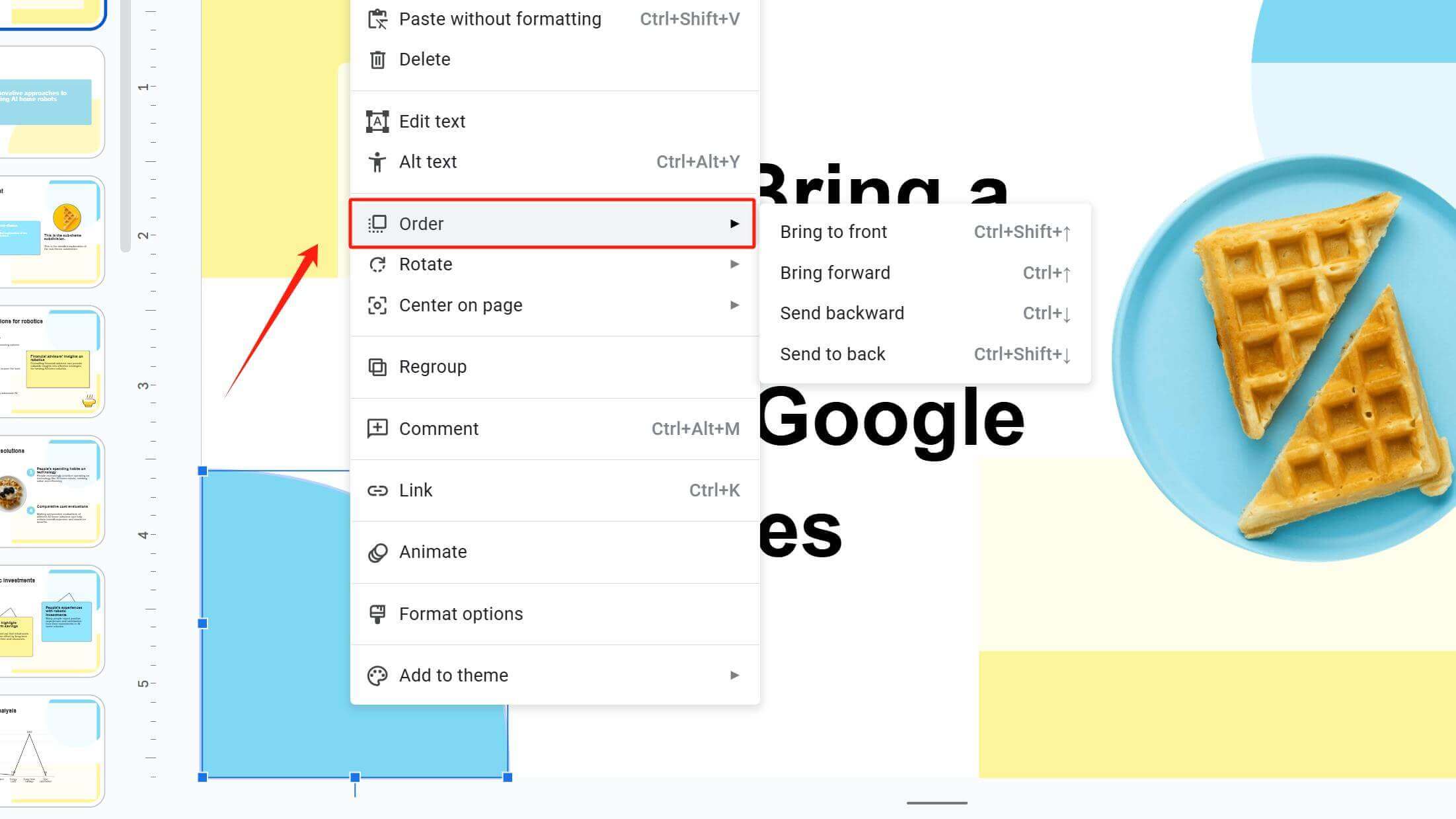 How to Bring a Object to the Front in Google Slides