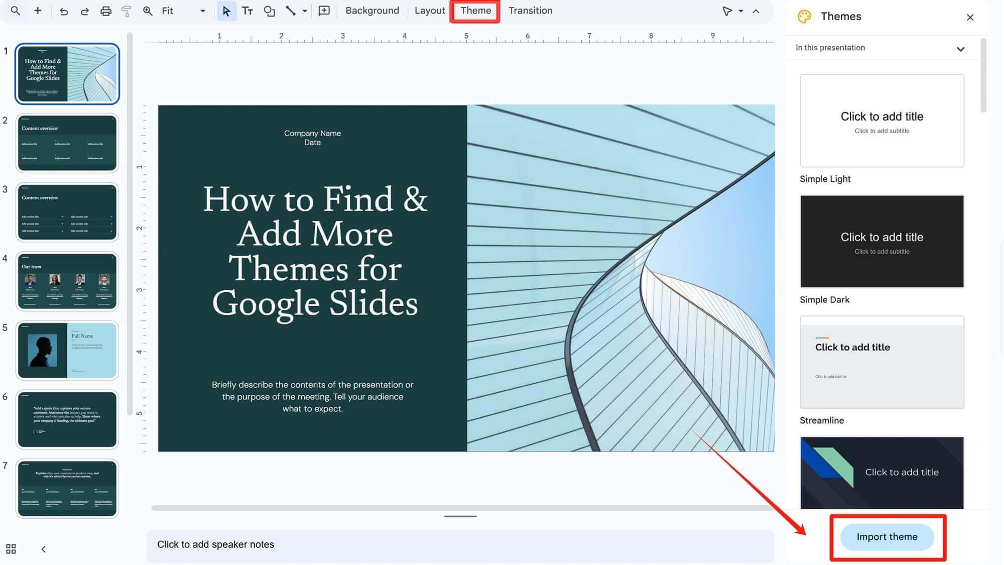 Import Theme to Google Slides