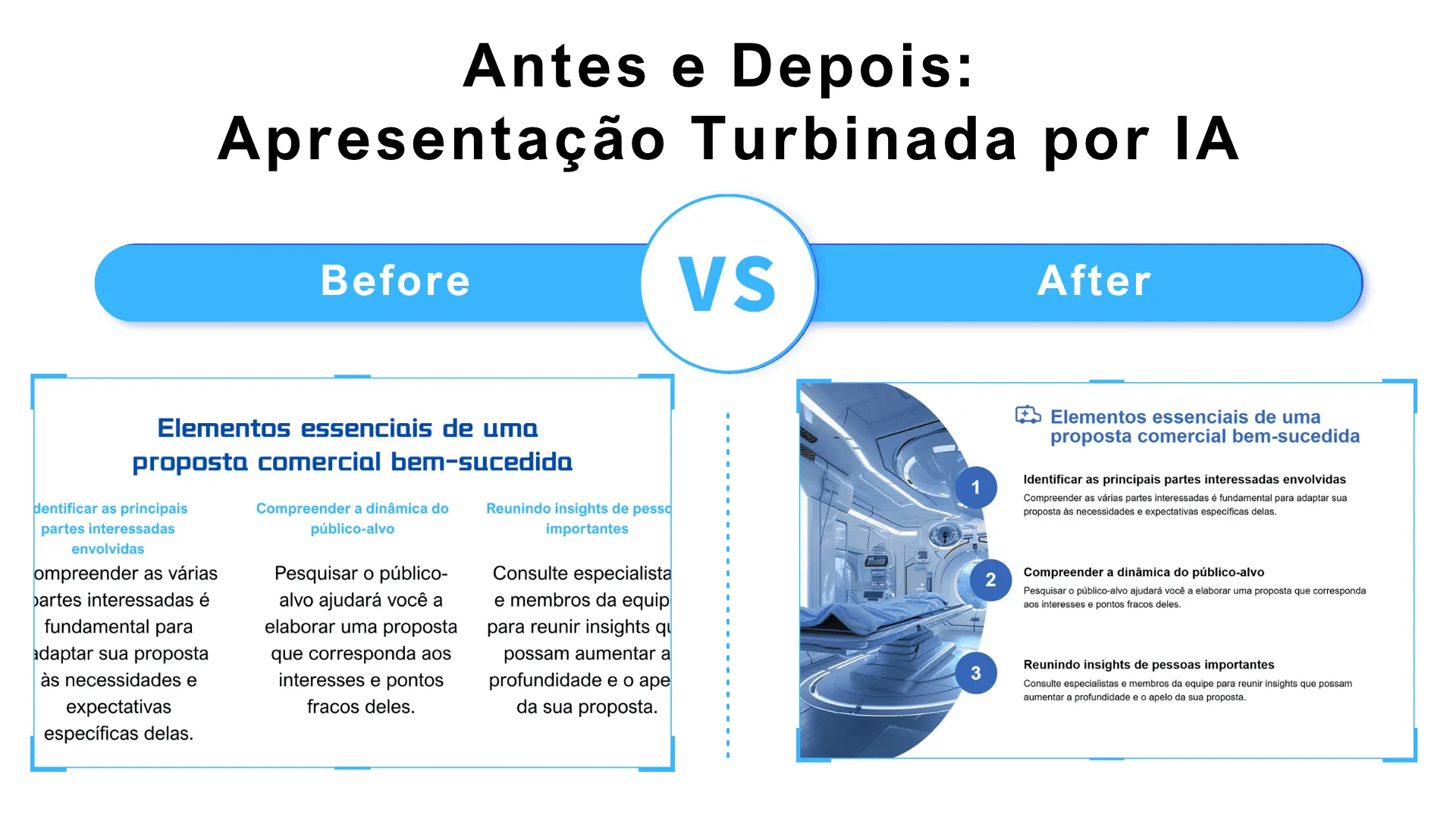 Before and after comparison using the AI PPT generation tool.