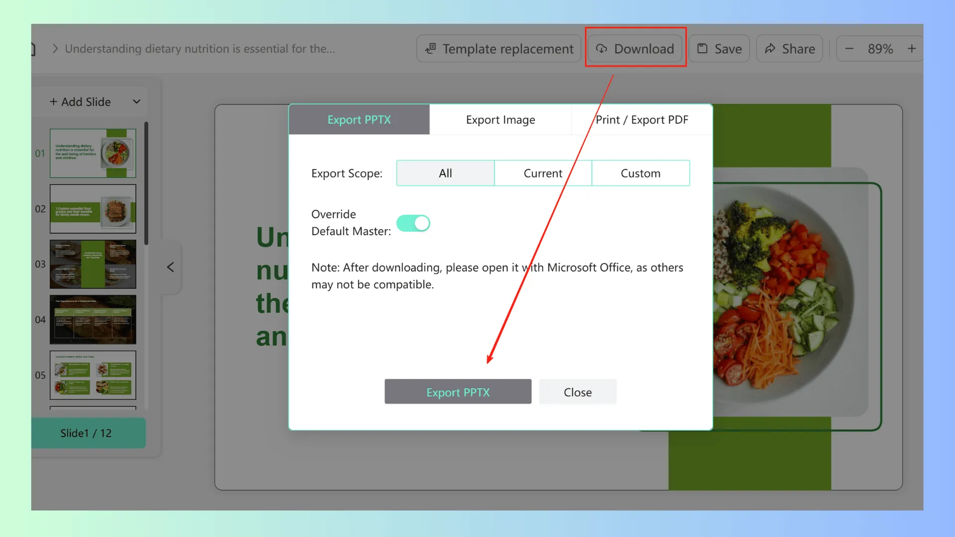 الخطوة 5 من إنشاء عرض شرائح باستخدام ChatPPT وSmallppt