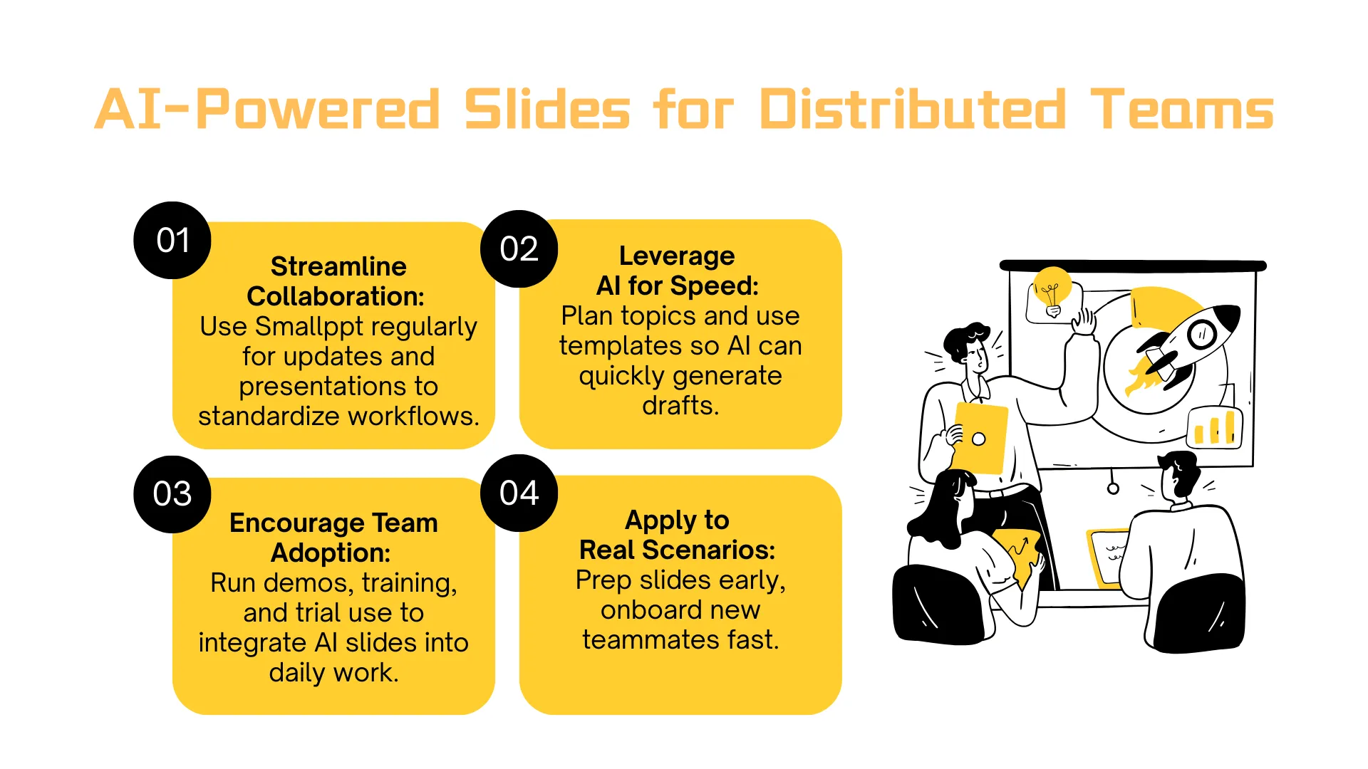 alt="Distributed team collaborating remotely with Smallppt