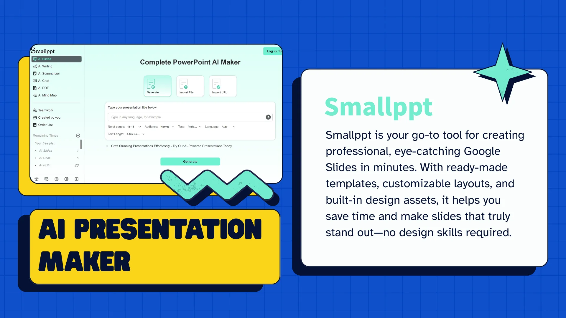 Smallppt AI tool creating professional slides from prompts