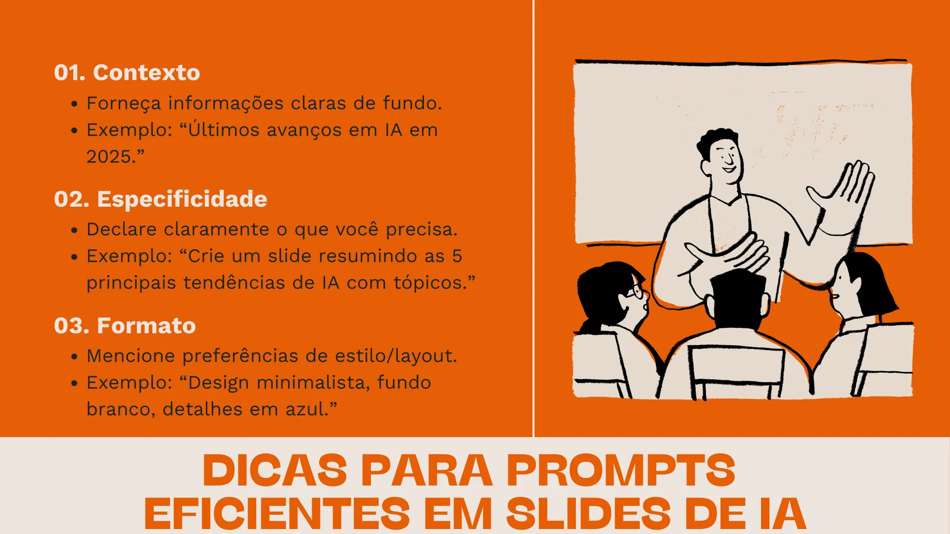 Elementos-chave de prompts fortes para criação de slides de IA