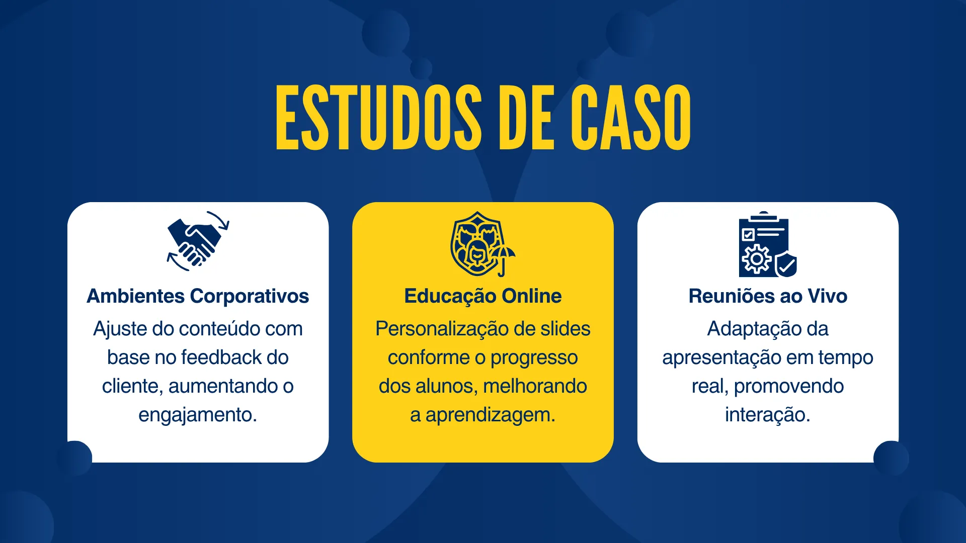 Resultados do estudo de caso: slides de antes e depois mostrando como o Smallppt melhorou a clareza e o engajamento.