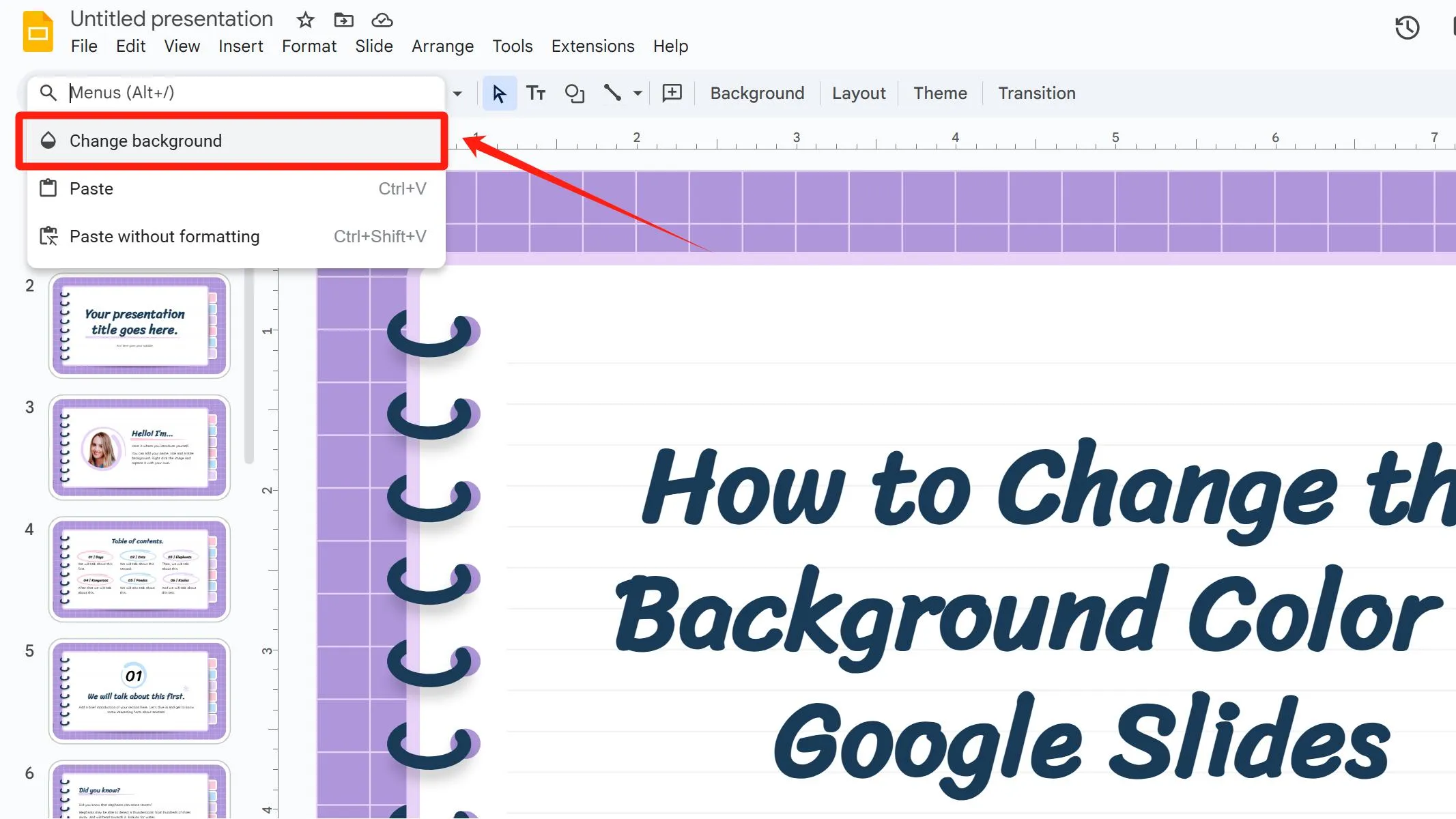 How to Change the Background Color in Google slides