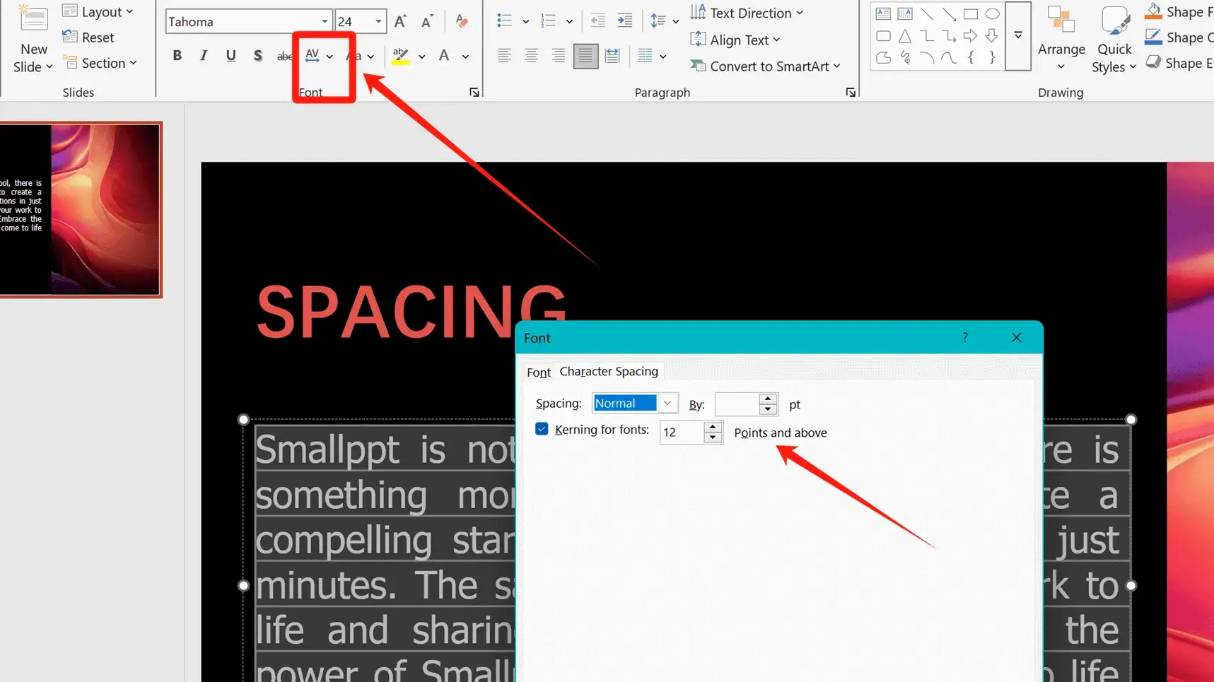 Adjust character Spacing