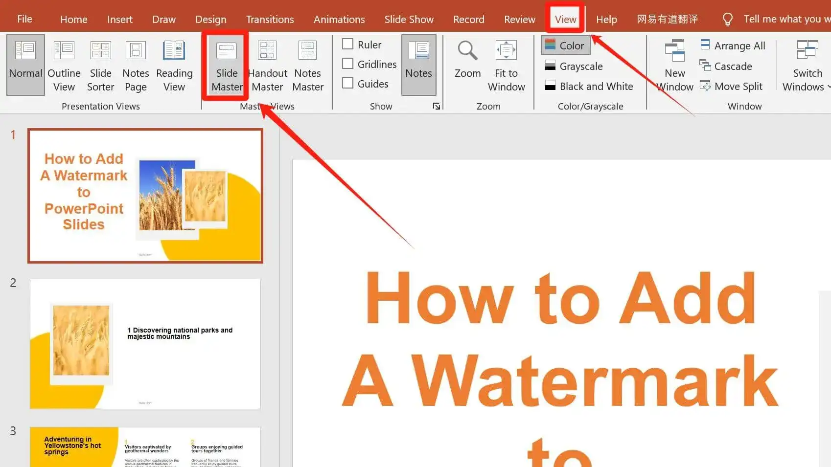 Adding Watermarks to All Slides via Slide Master