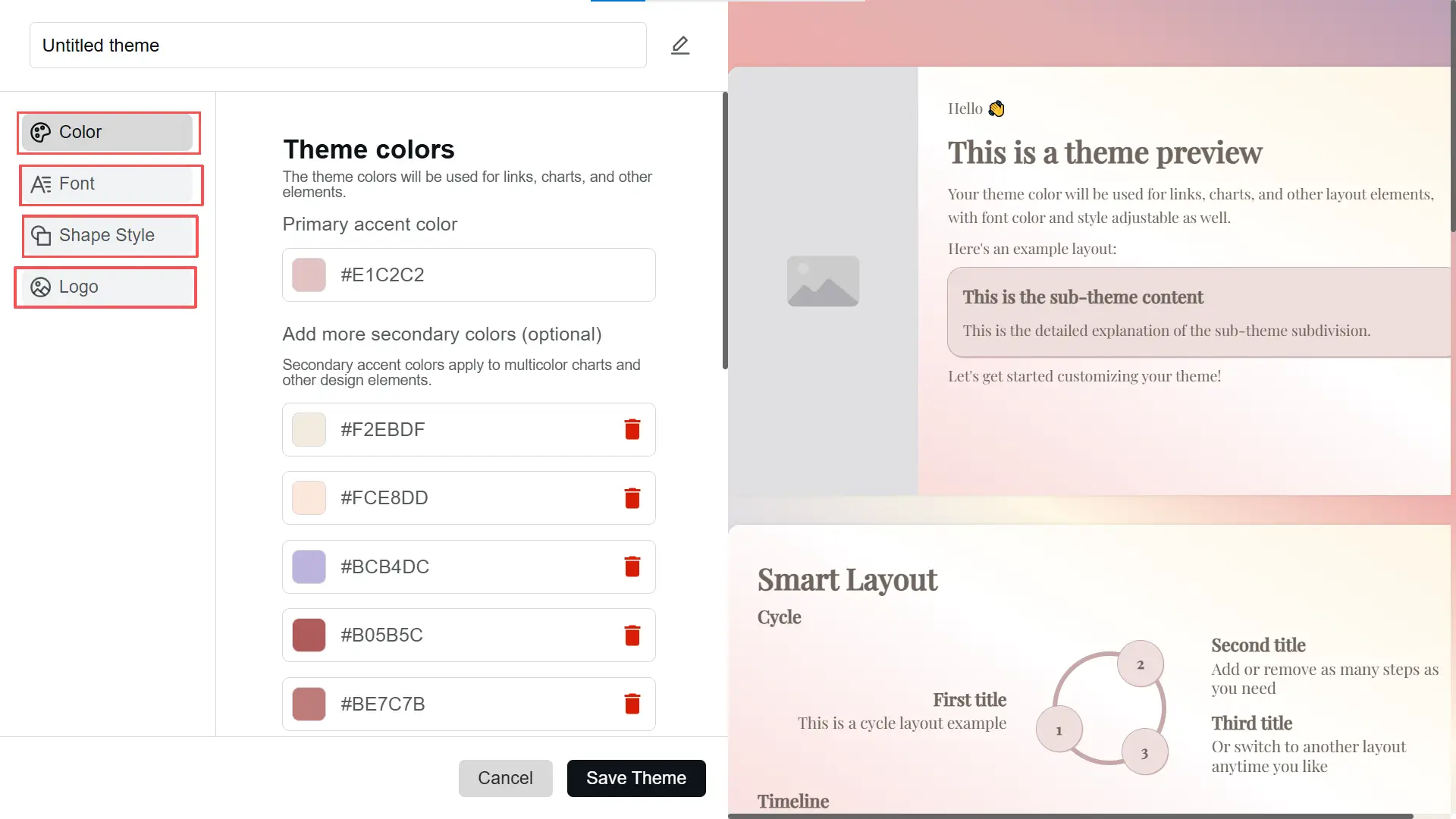 Modifique os seguintes elementos para combinar com sua marca