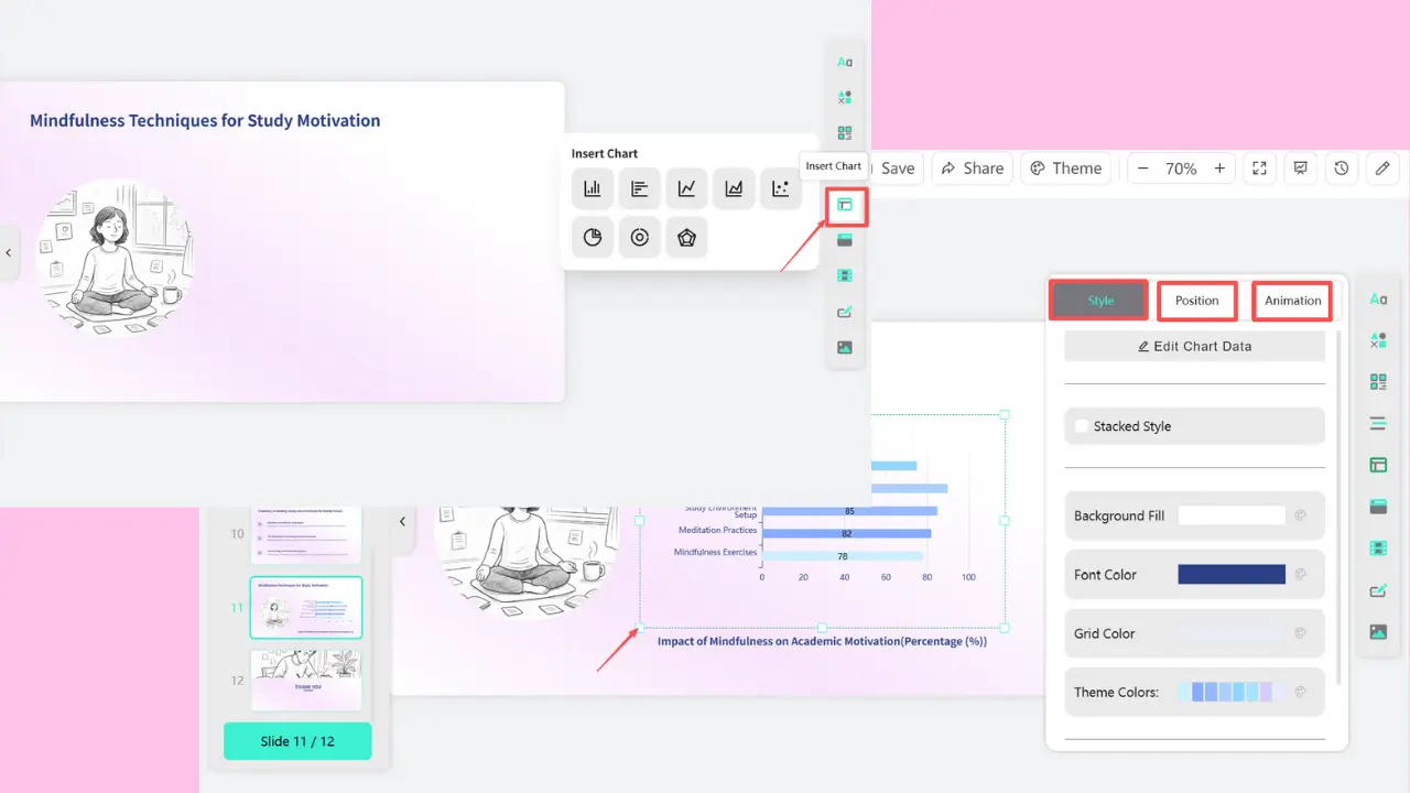 Si estás creando un informe o presentación, puedes insertar tablas directamente en Smallppt. Puedes ajustar las tablas insertadas en línea.