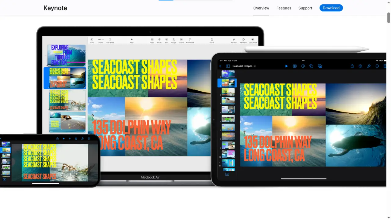 Esta imagen muestra la interfaz de creación de presentaciones de Keynote.