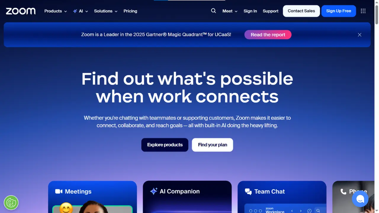 Interface do usuário do Zoom.