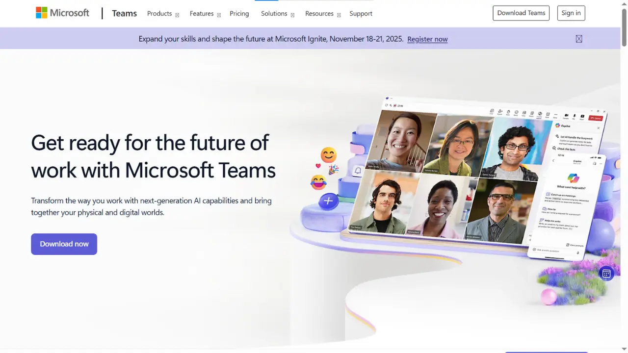 Interface do usuário do Microsoft Teams.