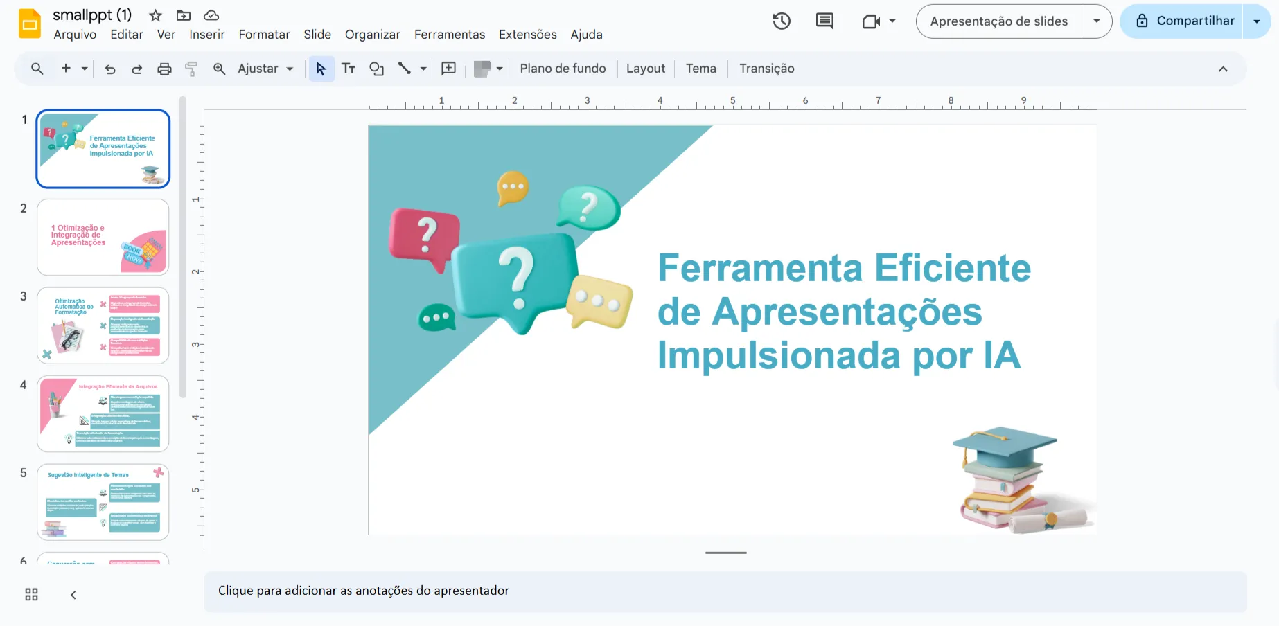 Interface de apresentação completa no Google Slides após a conversão do PowerPoint