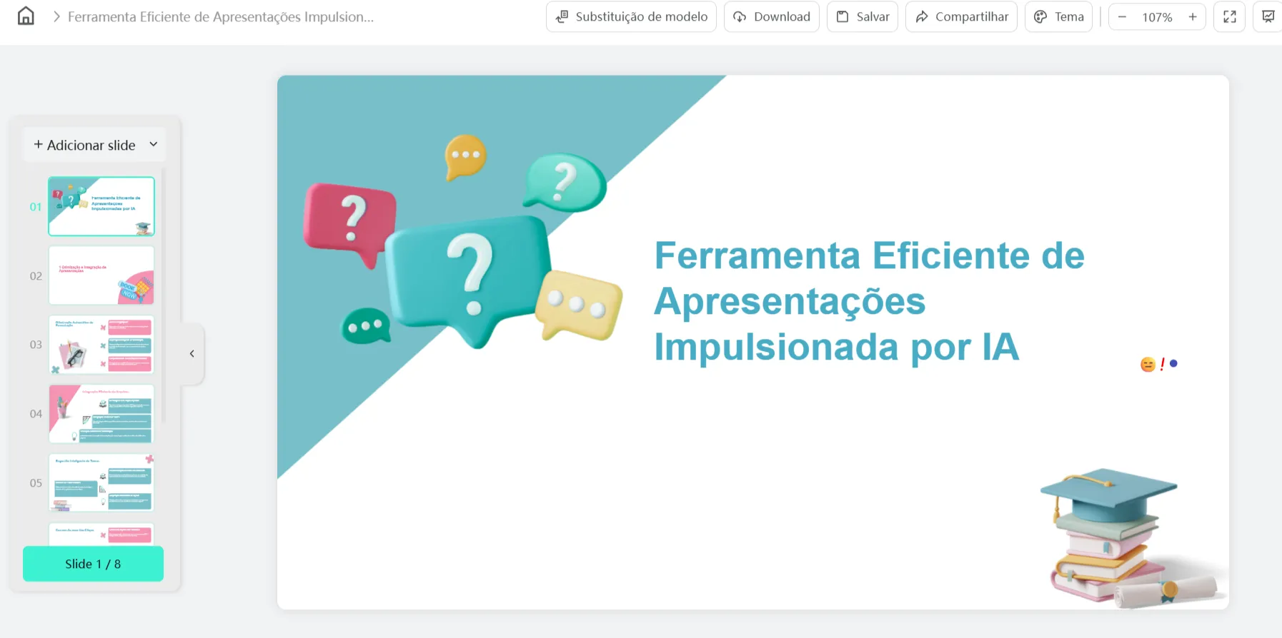 Demonstração da interface de edição de apresentações na plataforma smallppt