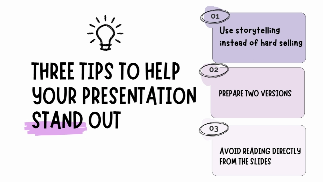 Zeigt drei Tipps, um eine Präsentation hervorzuheben