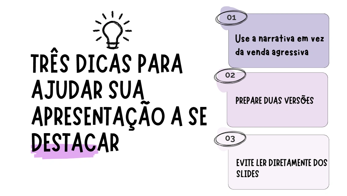 Apresenta três dicas para uma apresentação se destacar