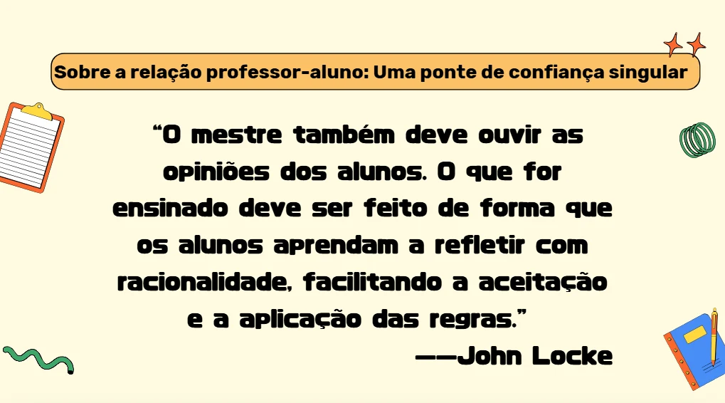 Citação de John Locke sobre a confiança entre professor e aluno
