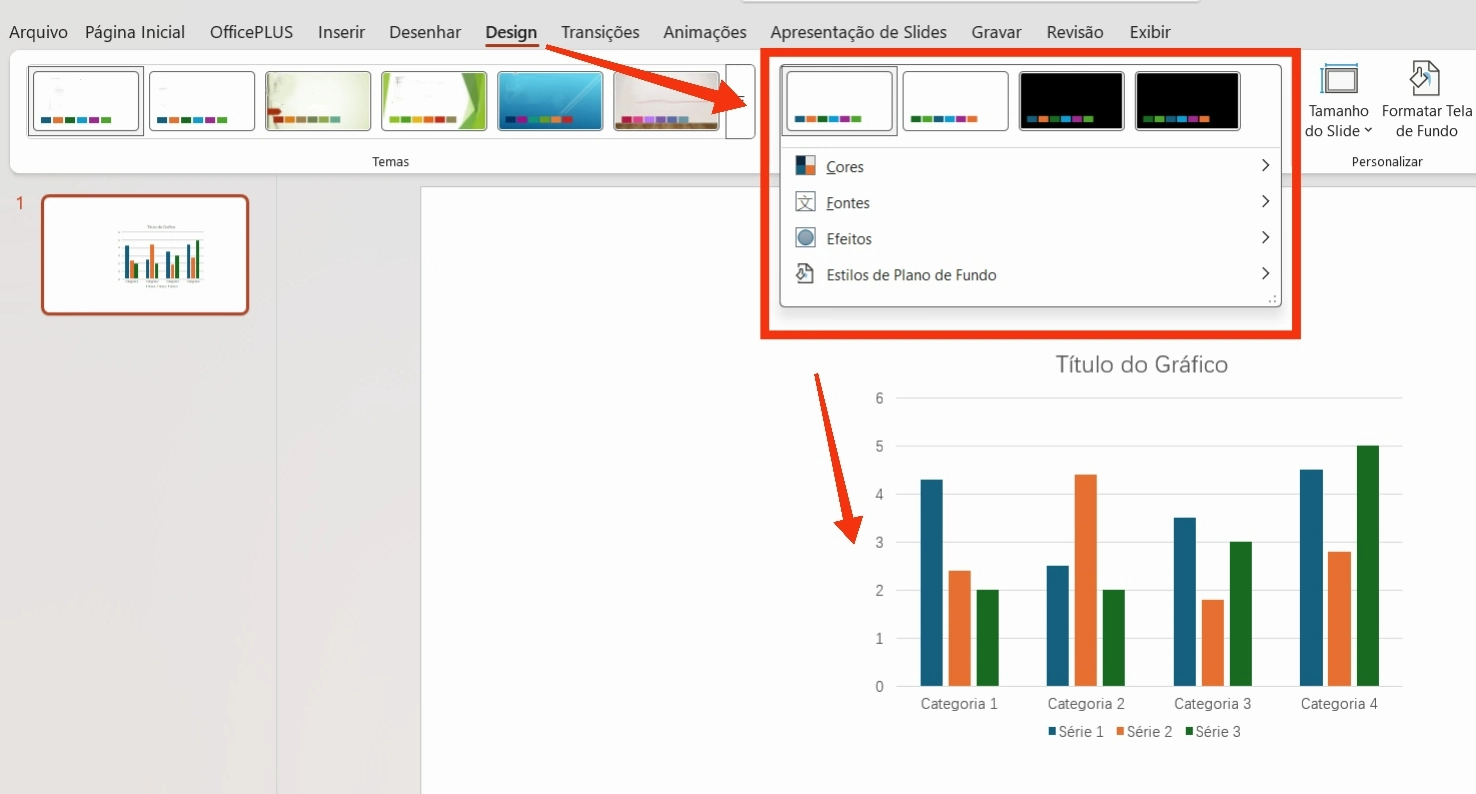Personalize os estilos dos gráficos na guia Design do PowerPoint