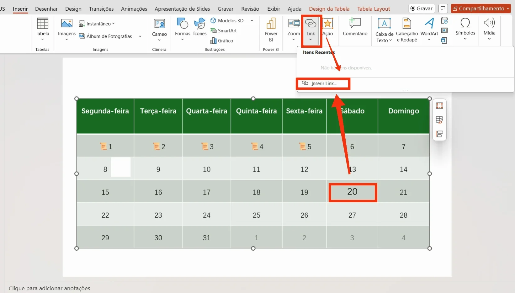 Como adicionar hiperlinks a um calendário