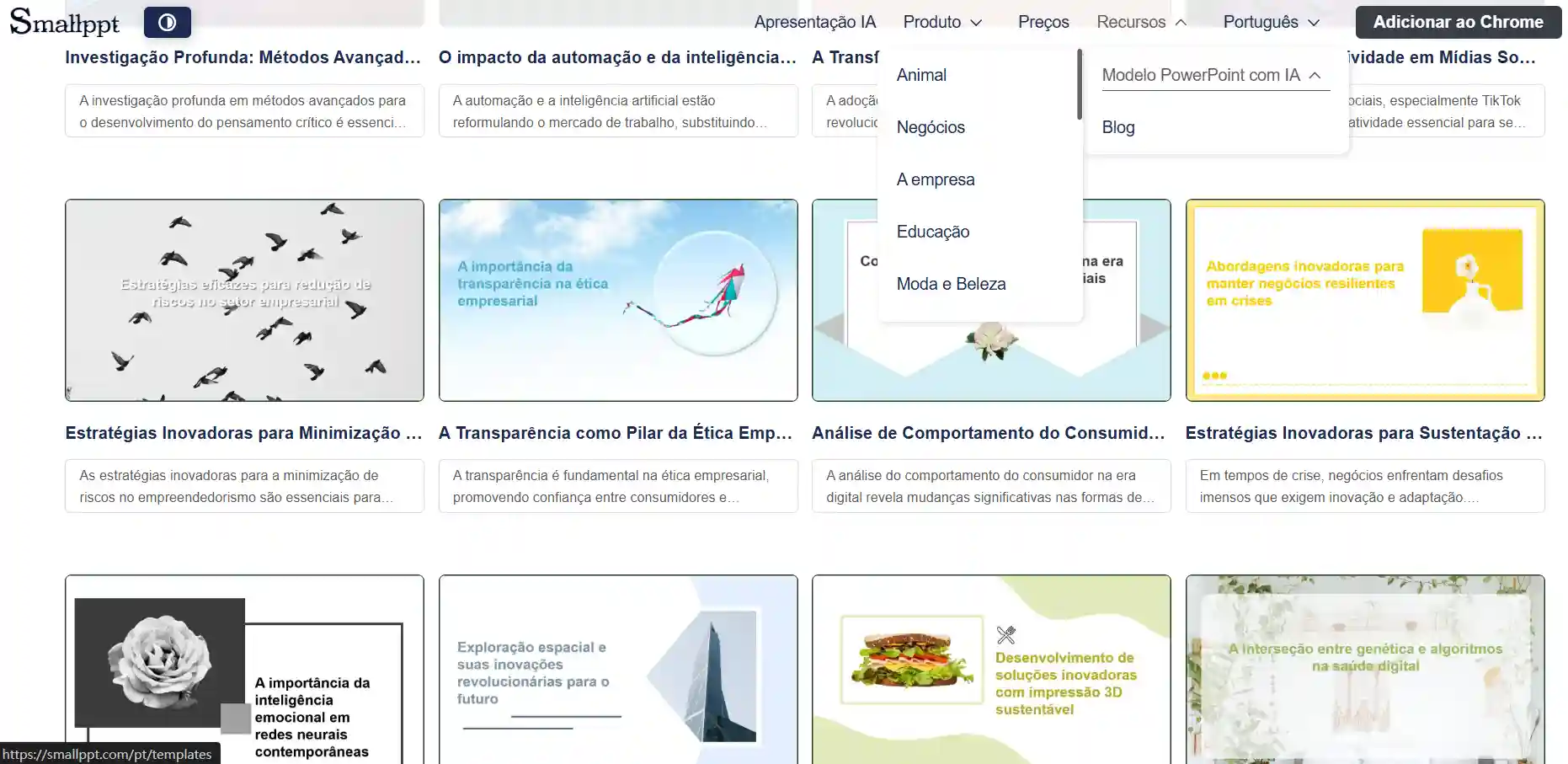 Modelos de Slides Multicategoria na Biblioteca de Modelos do Smallppt