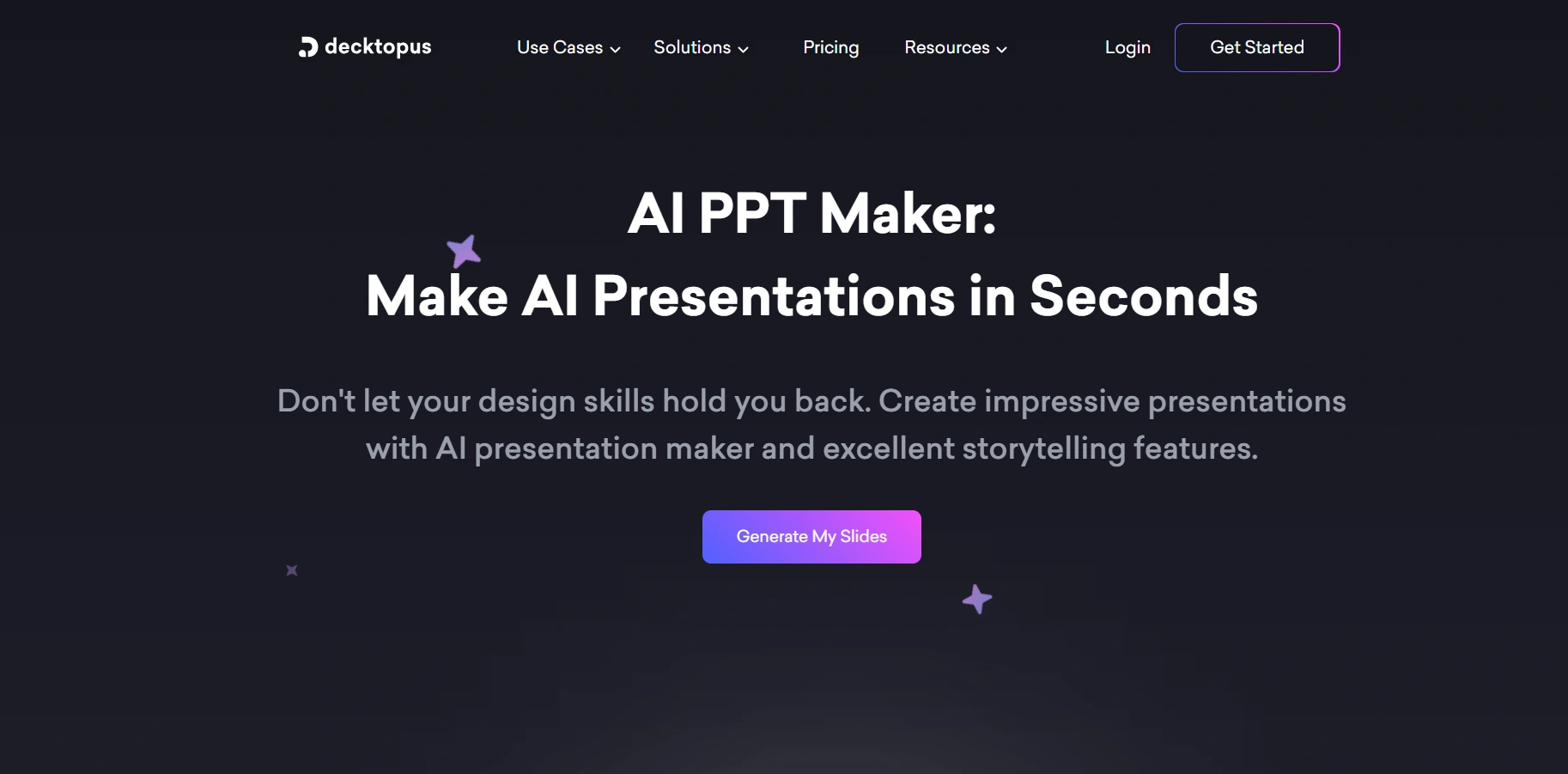 Página Inicial do Gerador de PPT com IA Decktopus