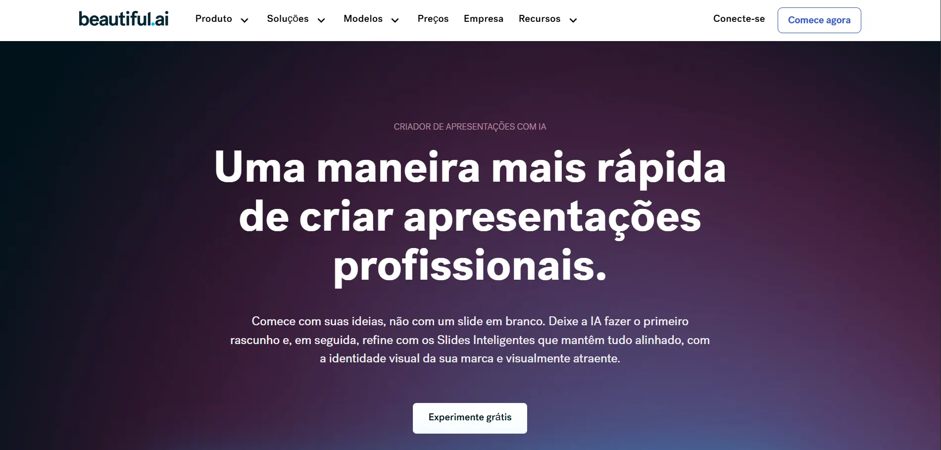 Página Inicial da Ferramenta de Apresentação Profissional Beautiful.ai