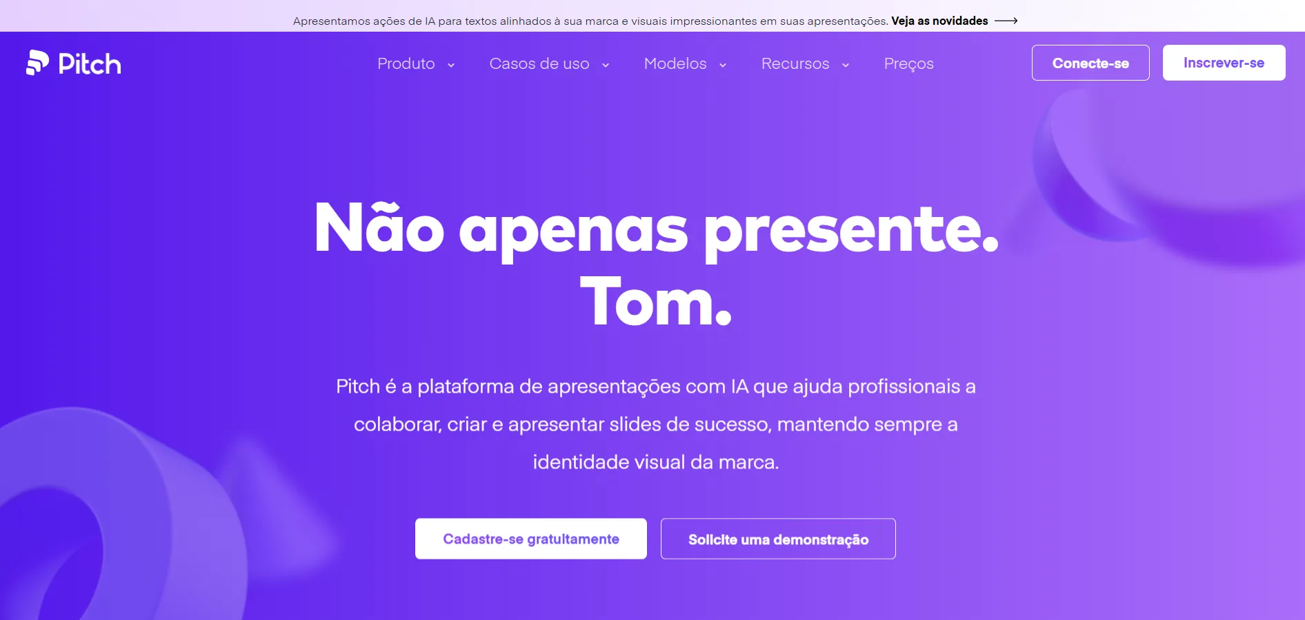 Página Inicial da Plataforma de Colaboração para Apresentações com IA Pitch