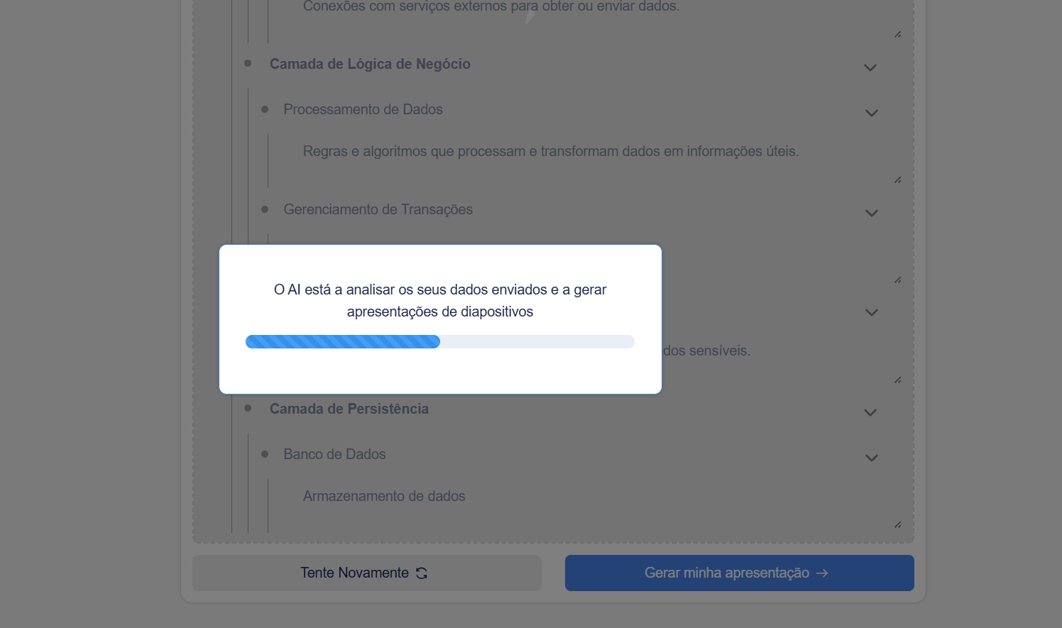 Progresso da Geração de Slides com IA