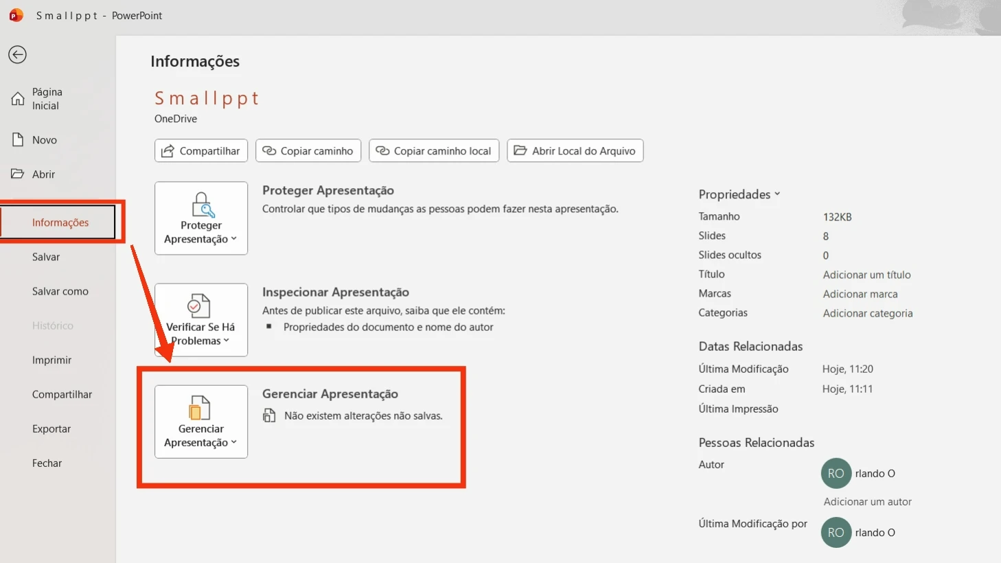 Pontos de entrada para funções de gerenciamento de apresentações do PowerPoint