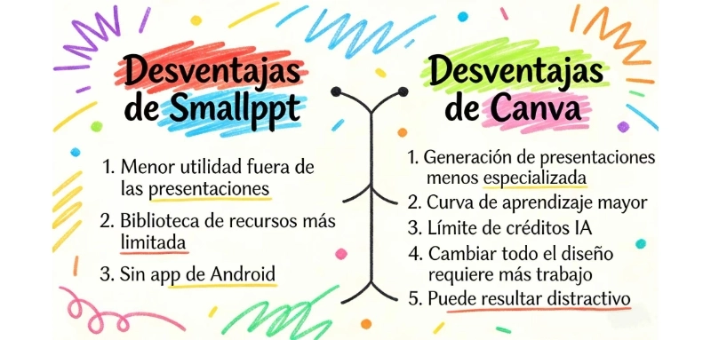 Desventajas de Smallppt vs canva