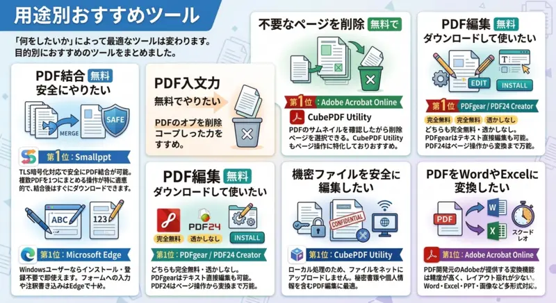 用途別におすすめツールの視覚的画像