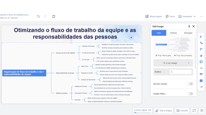 O Smallppt vai gerar automaticamente um mapa mental completo. Exporte como imagem e insira direto nos seus slides.