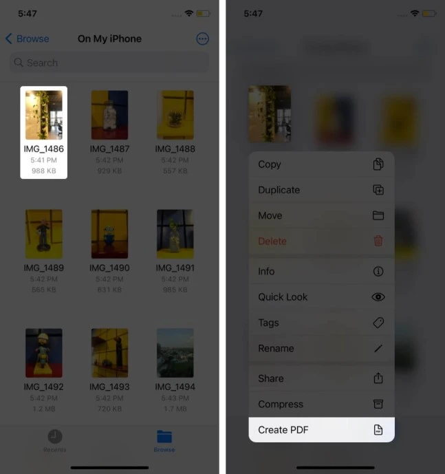 Método 2: usar la app Archivos para crear un PDF