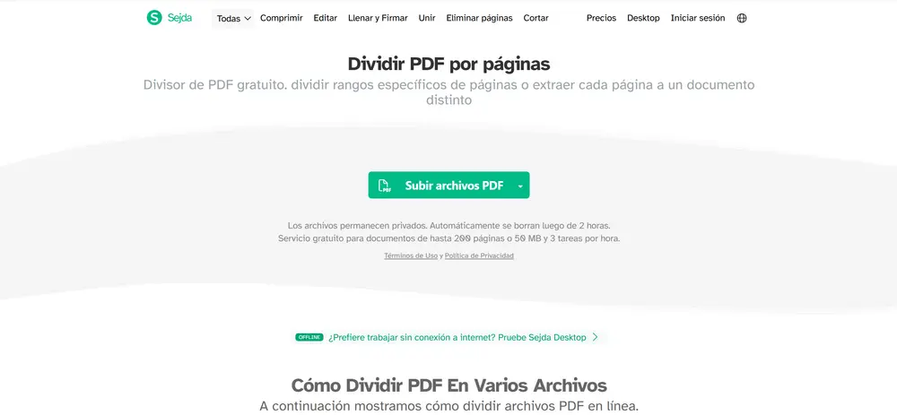 Sejda PDF-es-dividir pdf
