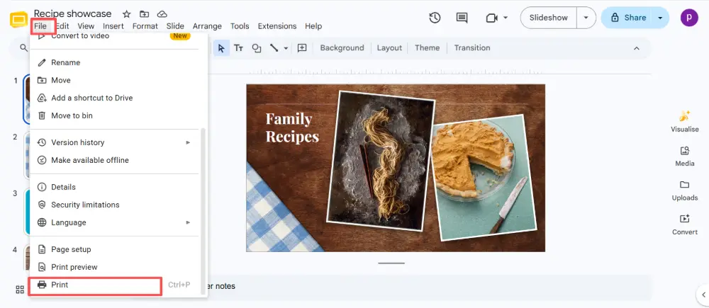 File → Print → Save as PDF