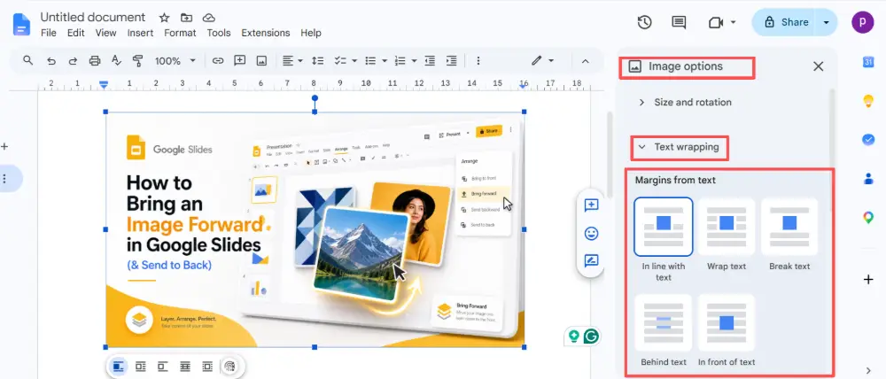 How to Bring a Photo Forward in Google Docs