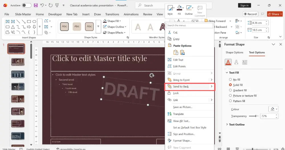 Send it behind the content: right-click the text box → Order → Send to Back.