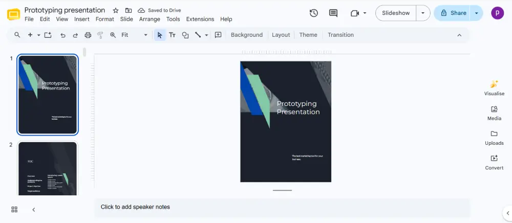 All slides in the presentation change to vertical orientation. 