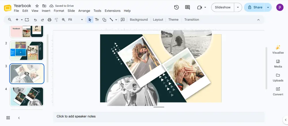 The slide thumbnail gets a crossed-out eye icon and appears faded.