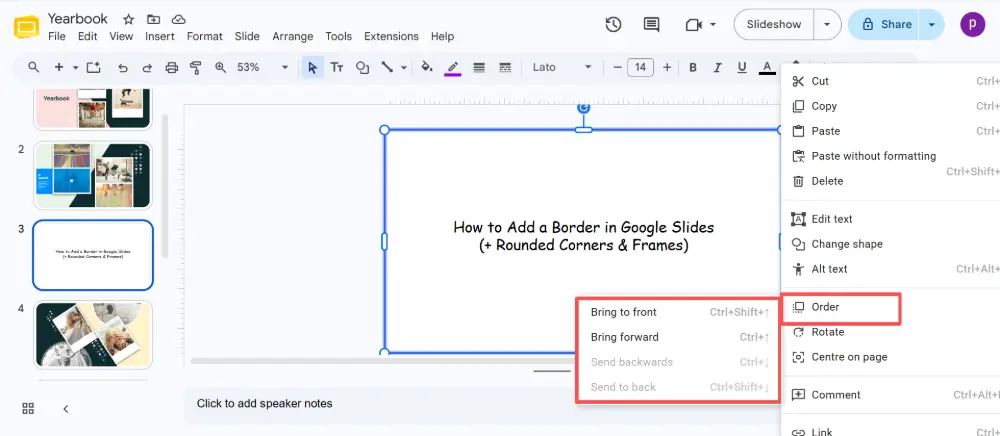 Right-click the rectangle → Order → Send to back so it doesn't cover your content.