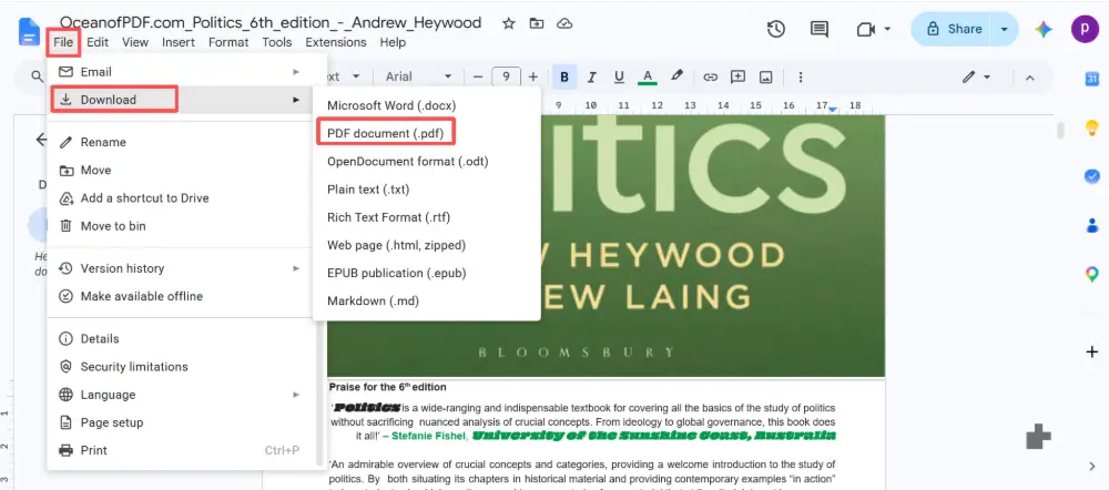 When done, download as PDF: File → Download → PDF.