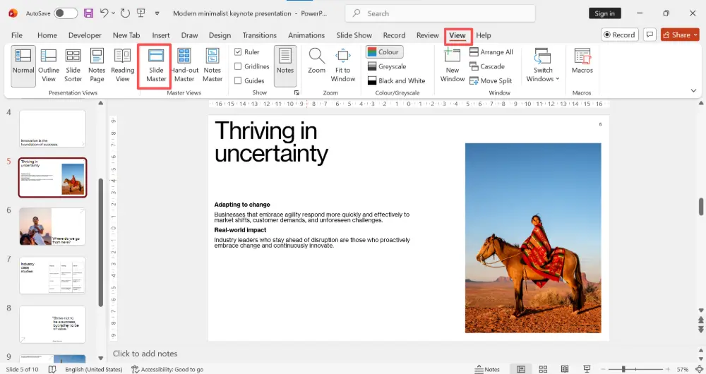 Click View → Slide Master.