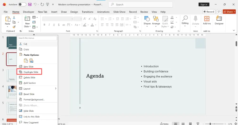 Method 3: Duplicate a single slide
