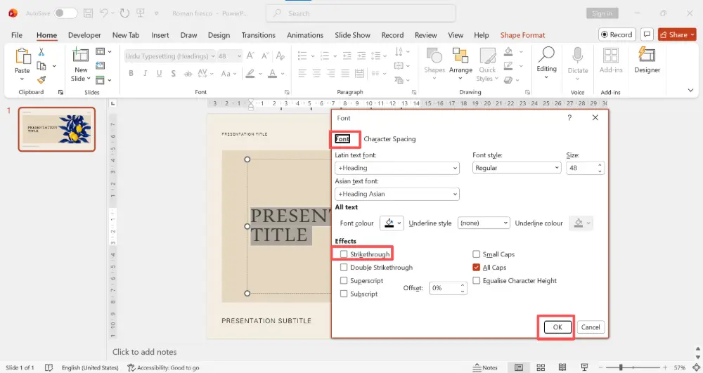 Strikethrough in PowerPoint