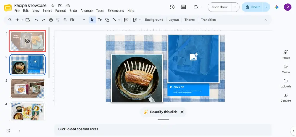 The slide thumbnail shows a crossed-out eye icon and appears faded — it's still in the deck but will be skipped during the presentation.