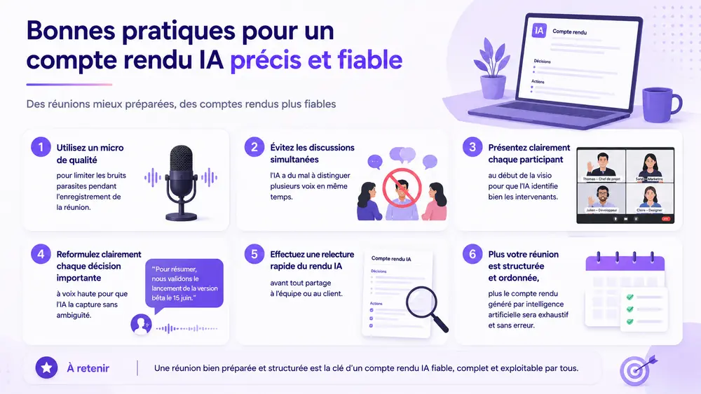 Bonnes pratiques pour un compte rendu IA précis et fiable