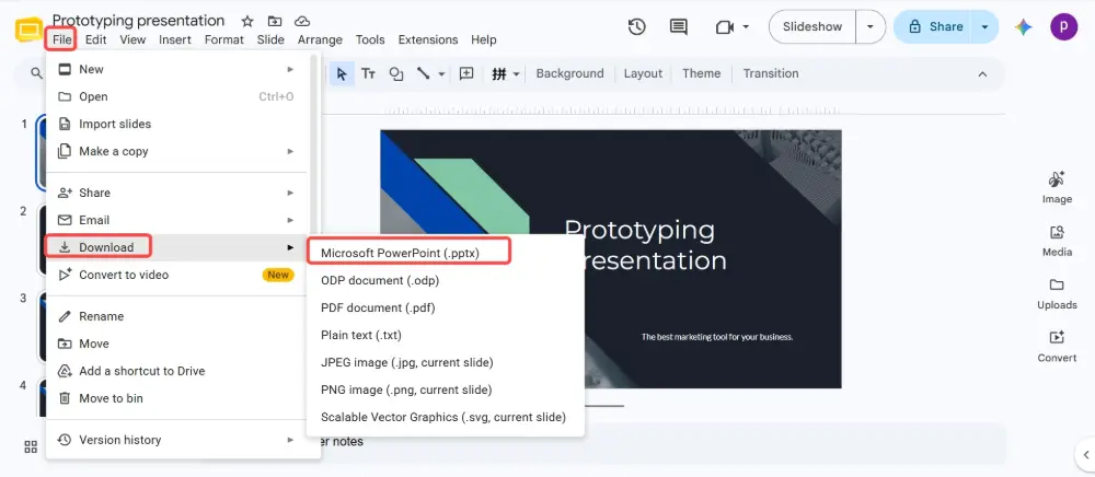 Method 1: Download as .pptx (fastest)