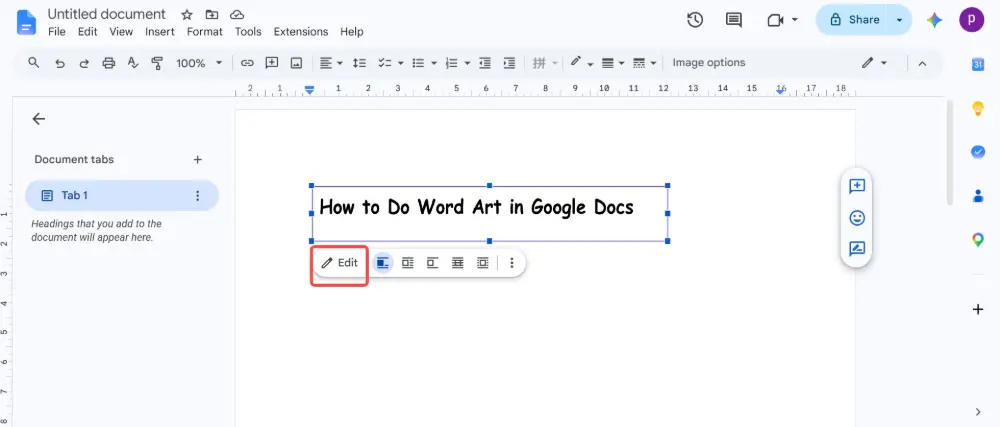Editing Word Art after insertion (Google Docs)