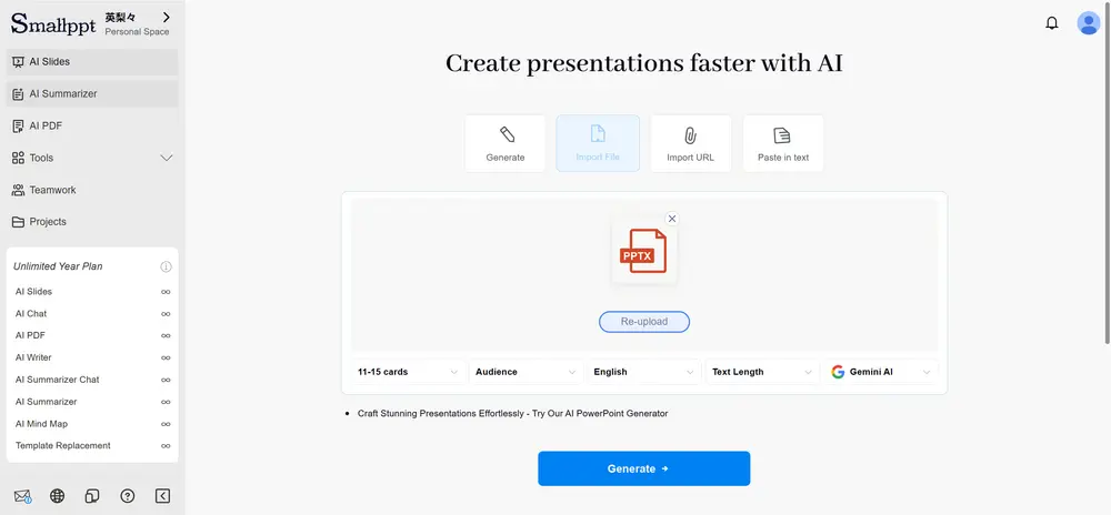 Step 1: importing a PowerPoint file into Smallppt to improve it