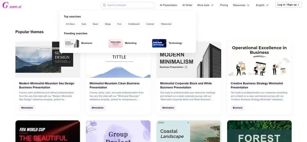 Langkah 1: cari gaya template di pustaka Gamma.com.ai